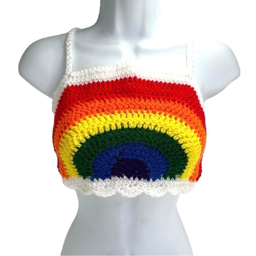 Handmade Napper brand rainbow crop top halter adjustable pride crochet medium